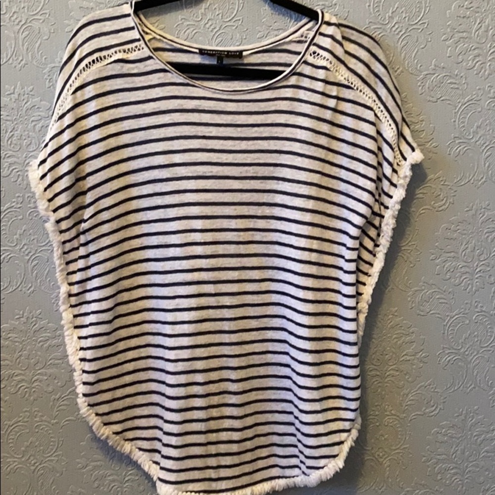 Generation Love navy and white linen top